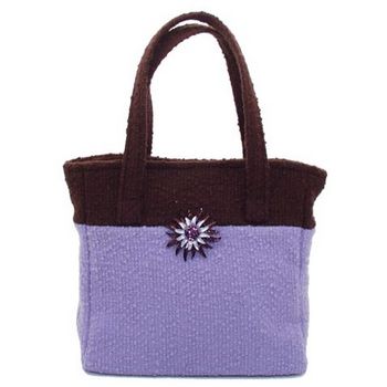 Bongo Bags - Boucle Brooch Bag - Lavender/Brown