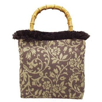 Bongo Bags - Violet Vine Upholstery Fabric Bag w/ Bamboo Handle