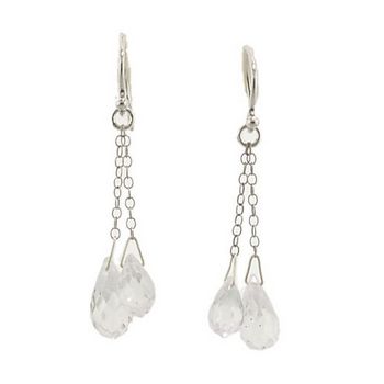 Chan Luu - Double Drop Crystal Briolette Earrings On Silver Chain - Crystal - (Pair)