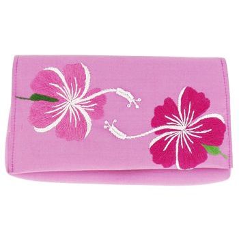 Chan Luu - Hawaiian Flowers Silk Wallet - Fuchsia w/ Pink Flowers