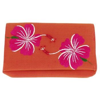 Chan Luu - Hawaiian Flowers Silk Wallet - Orange w/ Hot Pink Flowers