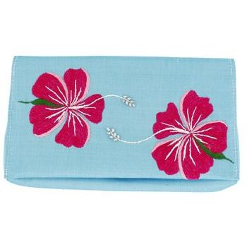 Chan Luu - Hawaiian Flowers Silk Wallet - Turquoise w/ Pink Flowers