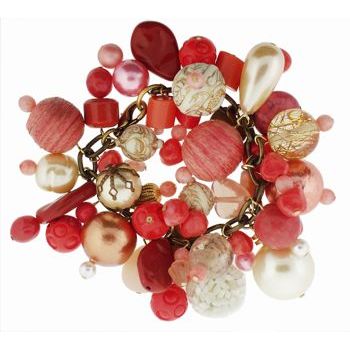 Dame Design - Brass Charm Bracelet w/Golden Heart Charm - Pink Coral Hues (1)