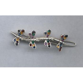 Rainbow Colored Dragonfly Crystal Barrette