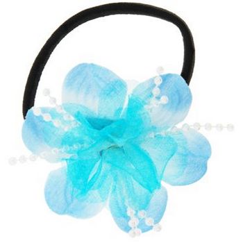 HB HairJewels - Lucy Collection - Chiffon & Pearl Flower Pony - Sky Blue