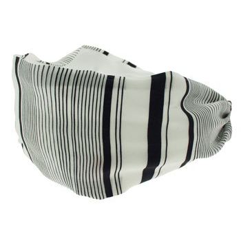 Frank & Kahn - Silk Charmeuse Scarf Headband - White w/Black Stripes - 2 7/8inch Wide