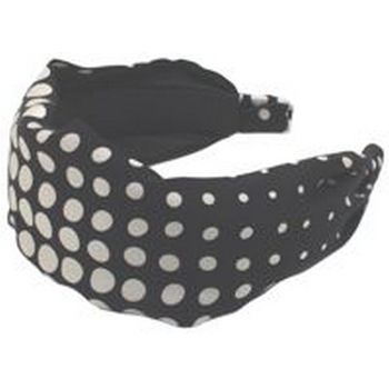Frank & Kahn - Silk Scarf Headband - Black w/Silvery White Polka Dots - 2 7/8inch Wide