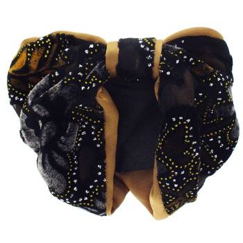 Karen Marie - Snood Collection - Large Velvet & Satin Snood with Glitter Lined Flower Burnouts - Gold