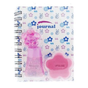 Diva's Club - Mini Journal Notebook w/ Lip Gloss, Glitter &  Hair Clip - Light Petal Pink