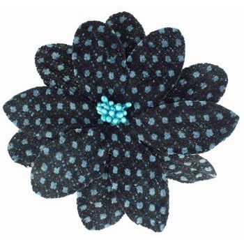 Karen Marie - Faux Tweed Flower Clips - Dark Chocolate w/Blue Dots (1)