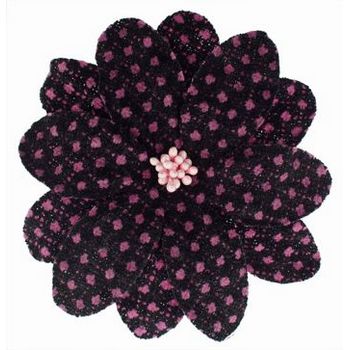 Karen Marie - Faux Tweed Flower Clips - Dark Chocolate w/Pink Dots (1)