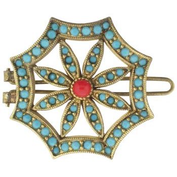 Linda Levinson - Brooch Hairclip - Gold w/Swarovski Jonquil, Pearl & Turquoise (1)