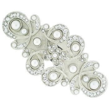Linda Levinson - Art Deco Barrette - Silver w/Pearl, & White Crystal  (1)