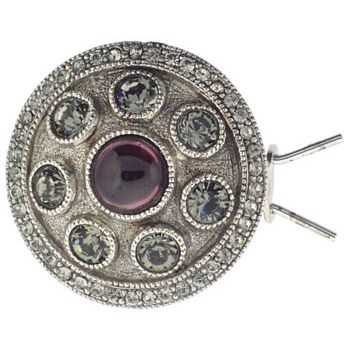 Linda Levinson - Silver Hairclip w/Swarovski Black Diamond Crystals, Garnet, Pearls (1)