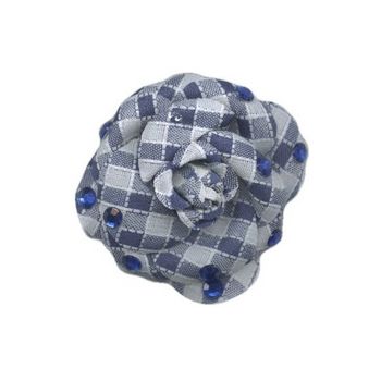 HB HairJewels - Lucy Collection - Gingham Inspired Rhinestone Flower Brooch Pin - Navy