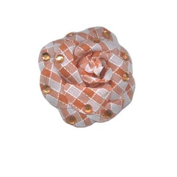 HB HairJewels - Lucy Collection - Gingham Inspired Rhinestone Flower Brooch Pin - Tangerine