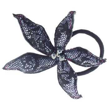 Michal Dagan - Leather Flower Pony - Snake Black w/Red Thread