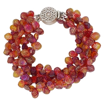 Michele Busch - Bracelet - 4 Strand Coral Orange & Red Czech Glass Leaves (1)