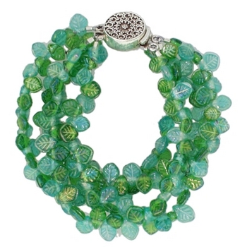 Michele Busch - Bracelet - 4 Strand Teal Blue & Lime Czech Glass Leaves (1)