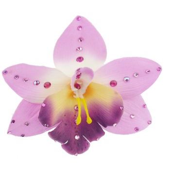 Michelle Roy - Large Silk Orchid Clip - Lilac w/Swarovski Crystals