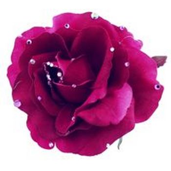 Michelle Roy - Large Silk Rose Clip - Fuschia W/ Swarovski Crystal Accents