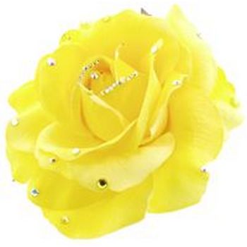 Michelle Roy - Large Silk Rose Clip - Yellow W/ Swarovski Crystal Accents