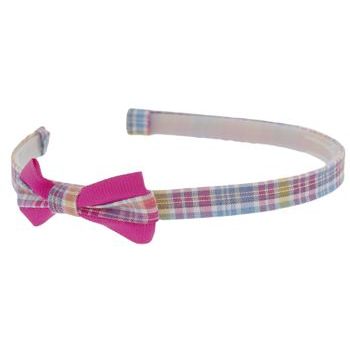 HB HairJewels - Lucy Collection - Classic Plaid Headband w/Bow - Bubble Gum