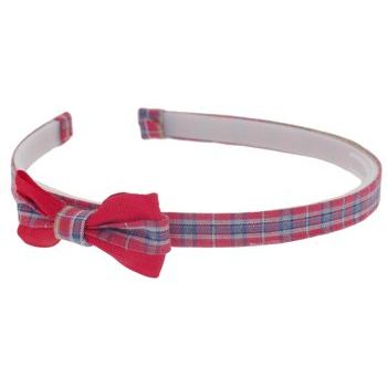 HB HairJewels - Lucy Collection - Classic Plaid Headband w/Bow - Cherry Cola