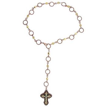 Seasonal Whispers - Pearl Cross Necklace w/Gold & Yellow Crystals (1)