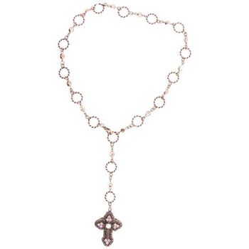 Seasonal Whispers - Pearl Cross Necklace w/Pink Chocolate Crystals (1)