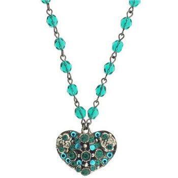 Seasonal Whispers - Heart Necklace w/Emerald Green & Aqua Crystals on Both Sides (1)