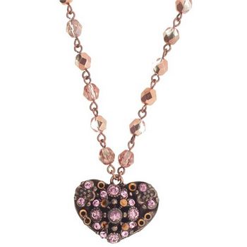 Seasonal Whispers - Heart Necklace w/Pink Chocolate Beads & Crystals on Both Sides (1)