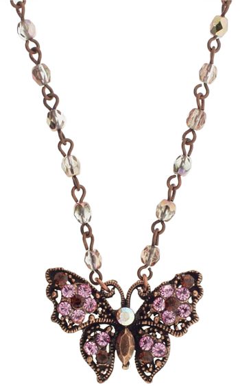 SOHO BEAT - Small Butterfly Necklace with Pink Chocolate Beads & Crystals