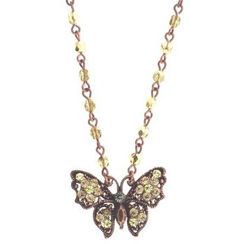 Seasonal Whispers - Small Butterfly Necklace w/Gold & Yellow & Beads & Crystals (1)