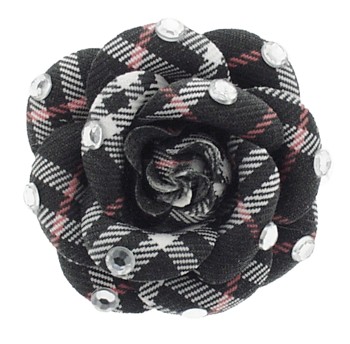 SOHO BEAT - Crystal Avenue - Ivy League - Flowering Plaid Brooch Pin with Crystals - Redline Houndstooth