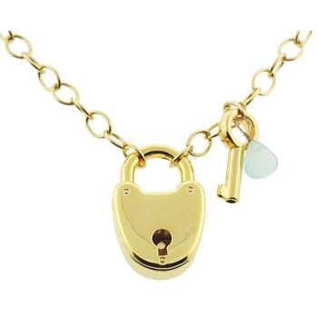 Karen Marie - Heart Lock Necklace - Gold with Blue Gem & Key