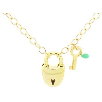 Karen Marie - Heart Lock Necklace - Gold with Green Gem & Key