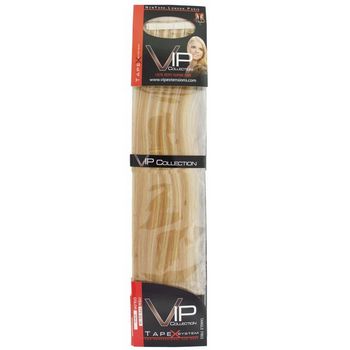 Unique VIP Collection - Tapex - Remy Human Hair Extensions - Full Set (4 Sheets) - Light Golden Brown w/Hilights (Color: 27/613)