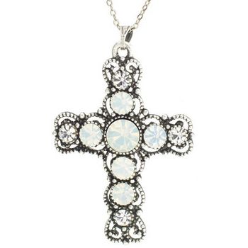 Yochi - Cross Necklace w/Vintage Inspired Stones (1) White