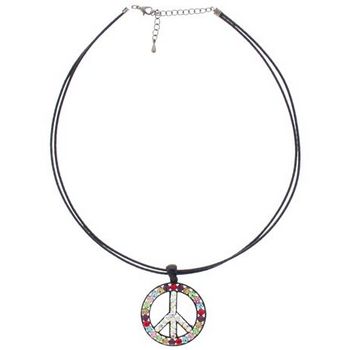 SOHO BEAT - Crystal Avenue - Crystal Encrusted Peace Sign Necklace - Rainbow Crystals