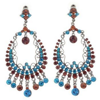 SOHO BEAT - Crystal Avenue - Crystal Encrusted Spanish Style Earrings - Aqua & Topaz (Set of 2)