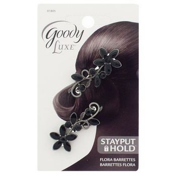 Goody - Luxe - Flora Barrettes - Black (Set of 2)