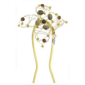 Colette Malouf - Flower Hair Pin - Semi-Precious Stones - Mustard (1)