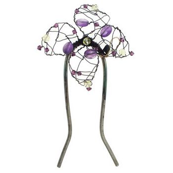 Colette Malouf - Flower Hair Pin - Semi-Precious Stones - Plum (1)