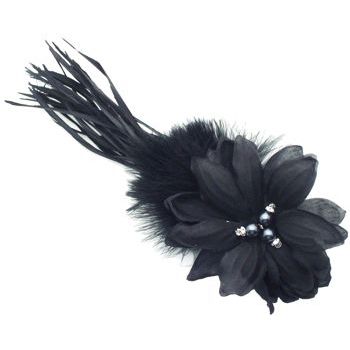 Colette Malouf - Silk Flower & Feather Barrette - Black (1)