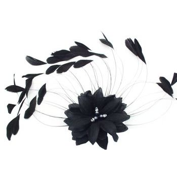 Colette Malouf - Silk Flower Coque Fan Barrette - Black (1)