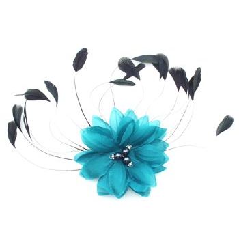 Colette Malouf - Silk Flower Coque Fan Barrette - Peacock (1)