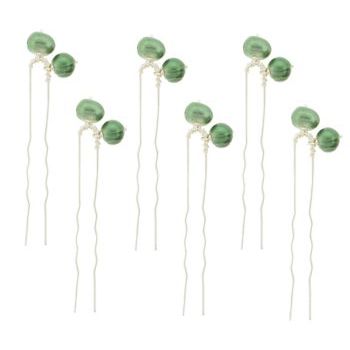 Evita Peroni - Judith Hair Pins - Silver Pins w/Green Ice (Set of 6)