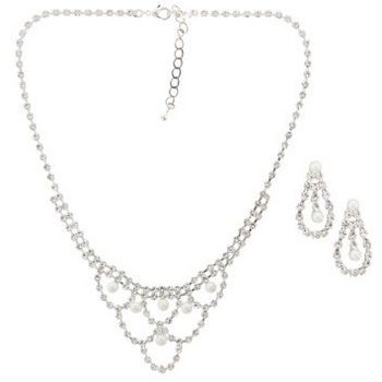 Karen Marie - Bridal Collection - Crystal & Pearl Necklace & Earring Set (Set of 3 pieces)