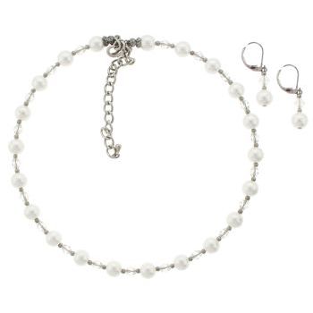 Karen Marie - Bridal Collection - Pearl & Glass Choker and Earring Set (Set of 3 pieces)